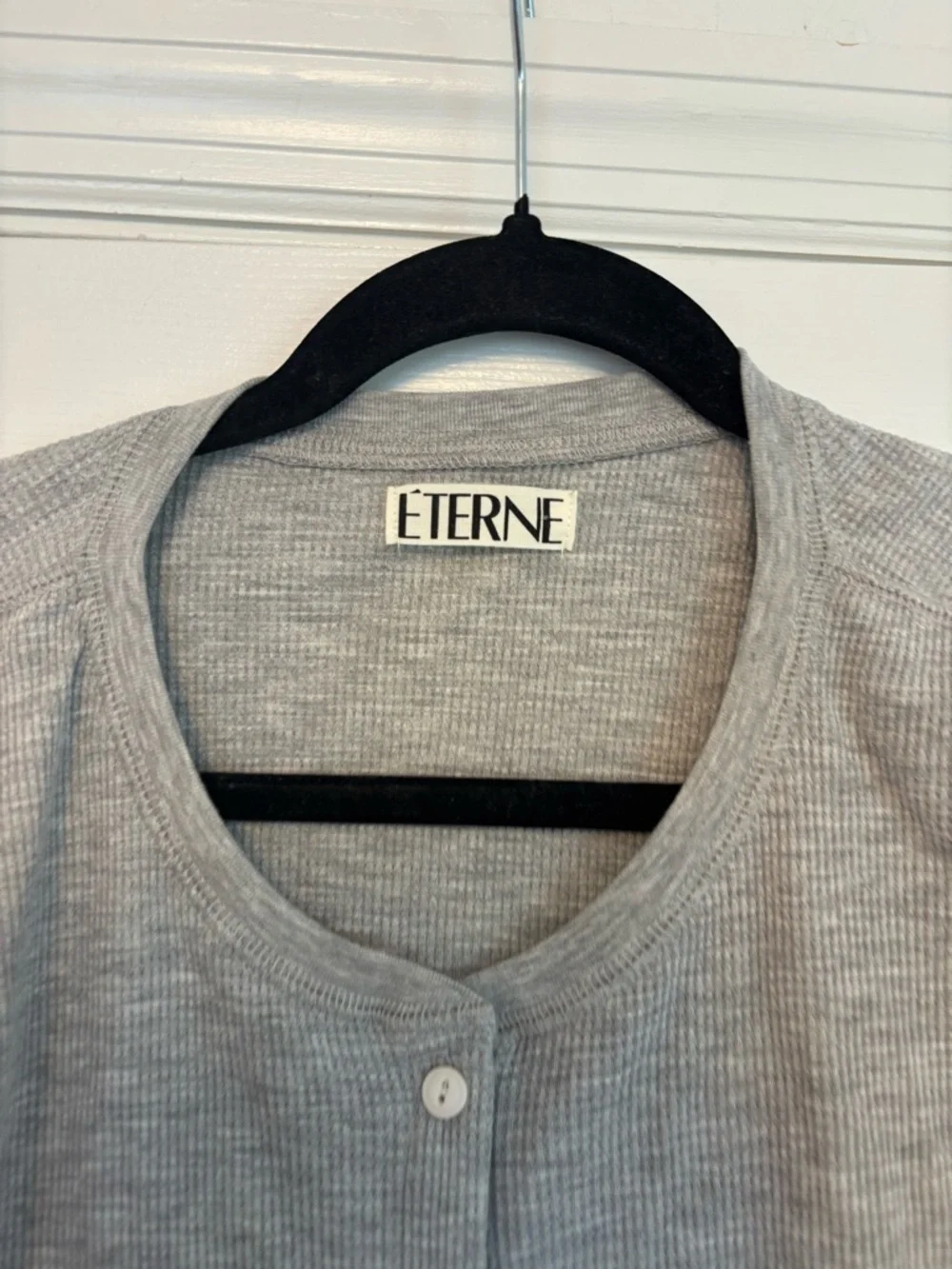 ÉTERNE Cropped Thermal Henley Top Heather Grey Size Large Great Condition - Picture 3 of 6